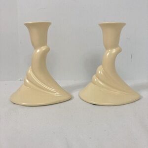 Haeger‎ Pottery Pair of Taper Candle Holders Yellow 6" H